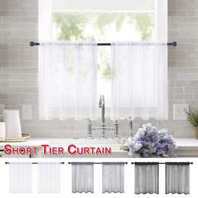 #ad Short Sheer Curtains Kitchen Cafe Small Net Voile Window Drapes Weave Tier Tulle $9.02