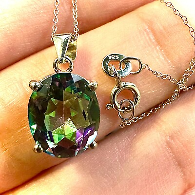 #ad Mystic Topaz Necklace 925 Sterling Silver Italy Pendant for Women lab created $15.28