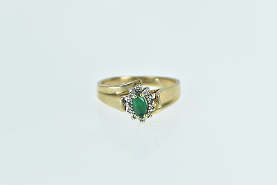 #ad 10K Marquise Emerald Diamond Vintage Bypass Ring Yellow Gold *54 $197.95