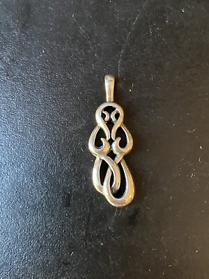 #ad Vtg 925 Sterling Silver Drop Ribbon Knotted Pendant. 2.6g $19.99