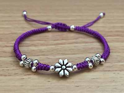 #ad Women Fashion Pretty Flower Style Purple Braided Adjustable Shamballa Bracelet $11.49