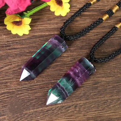 #ad Natural Rainbow Fluorite Point Crystal Pendant Healing Spiritual Necklace Gift $10.78