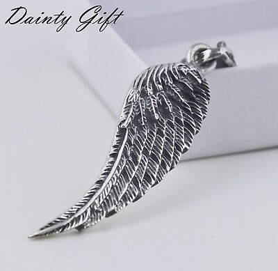 #ad Women Men Solid 925 Sterling Silver 43mm Dream High Angel Wing Religious Pendant $42.50