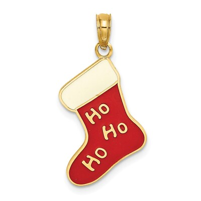 #ad 10k Yellow Gold Enamel HO HO HO Christmas Stocking Charm Pendant For Womens $148.00