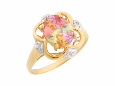 #ad 10k or 14k Two Tone Gold Lucky Stone Elegant Ladies Ring $294.99