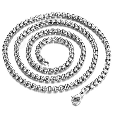 #ad 4mm Silver Titanium steel Box Chain Necklace Men Women 18 inch 24 inch $7.99
