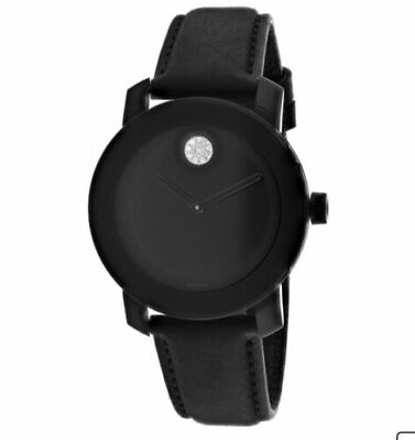 #ad Movado Swiss Bold Black Dial Crystal Dot Ladies Leather Strap Watch 3600483 $229.00