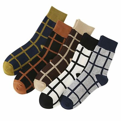 #ad 5pair Geometric Plaid Cotton Socks Square Striped Lattice Sock Women Harajuku Fo $19.69