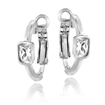 #ad Lab Created White Sapphire Rectangle Clutchless Earrings in Brass $17.32