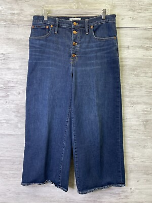 #ad Madewell Wide Leg Crop Jeans 31 Blue Denim High Rise Button Fly Womens $34.99