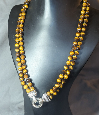 #ad Judith Ripka Tiger Eye Sterling Silver 2 Strand Bead Necklace Enhancer Ring 18quot; $159.90