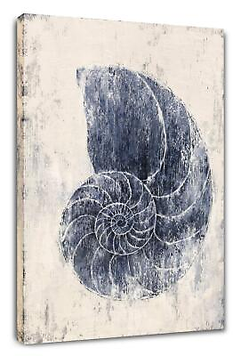 #ad Yihui Arts Coastal Wall Art For Living Room Hand Painted Blue And White Conch... $68.38