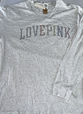 #ad PINK Bling Campus Long Sleeve T Shirt Gray XL New $19.71