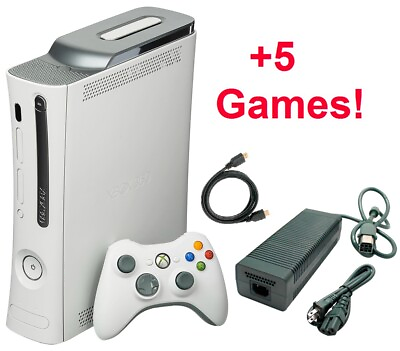 #ad Xbox 360 White Console Bundle Controller Cables HDD 5 Video Games Microsoft $139.99