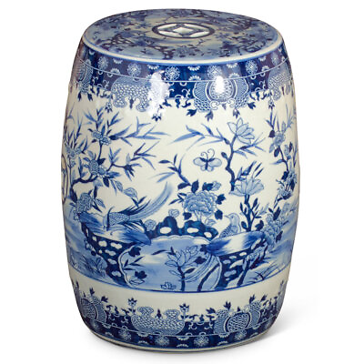 #ad US Seller Blue amp; White Porcelain Flower and Bird Motif Chinese Garden Stool $229.00