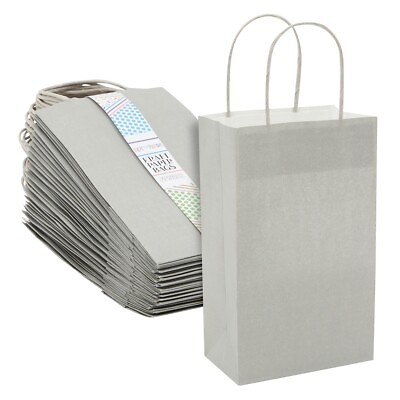 25 Pack Small Gift Bags with Handles for Presents Paper Bag Gray 9 x 5.5 x 3quot; $17.99