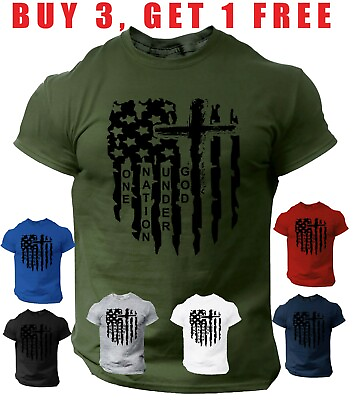 #ad USA Distressed Flag T Shirt one nation under god Jesus cross Christian T Shirt $12.90