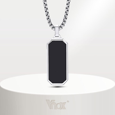 #ad Vnox Men Geometric Necklaces for Boys Black Square Rectangle Bar Pendant Collar $13.19