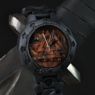 #ad Valknut Wooden Handcrafted watch Viking Mens gift watch bog oak watch for man $327.00