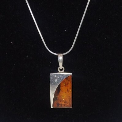 #ad Baltic Amber Pendant 2.5quot; X .5quot; On Sterling Silver Necklace 25quot; 9.5 Grams $34.00