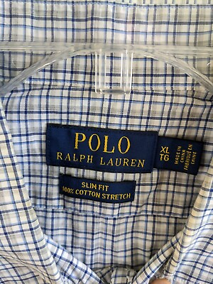 #ad Polo Ralph Lauren XL Shirt Mens Blue Long Sleeve Button Up Slim Fit Stretch $17.95