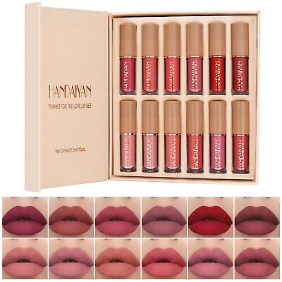 #ad 12 Colors Book Style Velvet Matte Liquid Lipstick Gift Set Long Lasting $33.00