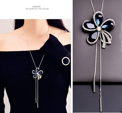 #ad Blue flower Pendant Necklaces Long chain Necklace $5.99