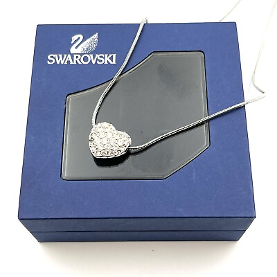 #ad Swarovski Crystal Pave Heart Reversible Pendant Necklace w Box Authentic $37.00