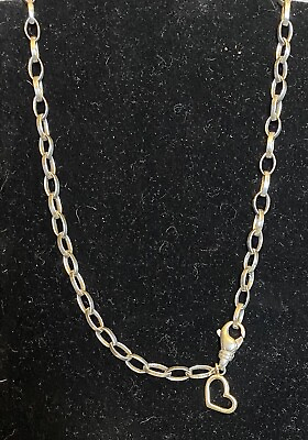 #ad Sterling Silver Oval Link Chain with 14K Gold Dangly Heart Charm 16quot; $59.95