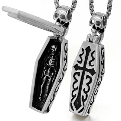 #ad #ad Coffin Skull Pendant Stainless Steel Classic Punk Cross Necklace Men Accessories $10.91
