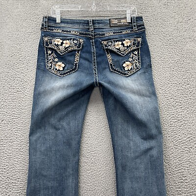 #ad Grace in LA Womens Jeans Blue 30 Stretch Denim Flowers Floral Easy Fit Flared $42.50