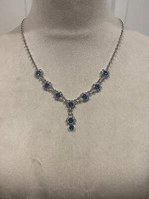#ad Crystal Necklace Earrings Jewelry Set Blue $14.99