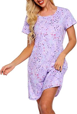#ad ENJOYNIGHT Nightgown for Women Cotton Short Sleeve Nightshirts Casual Print Slee $70.07