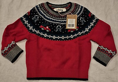 #ad Mini Boden Christmas Truck Sweater Fair Isle Knit RED NWT New 2 3 $63.95