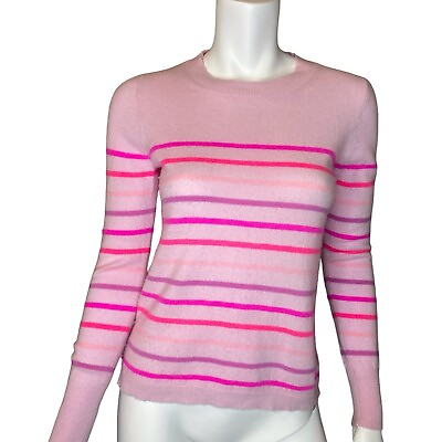 #ad J CREW Pink Crewneck Ombre Stripe Sweater 100% Cashmere Long Sleeve Women’s S $34.88
