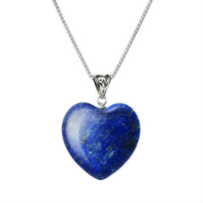 #ad Blue Lapis Lazuli Heart Pendant Necklace 18quot; Chain Blue Heart Necklace Pendant $8.99