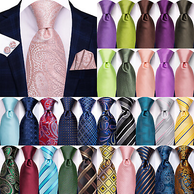 #ad Hi Tie Men Tie Hanky Set Blue Black Gold Solid Paisley Striped Silk Necktie $12.99