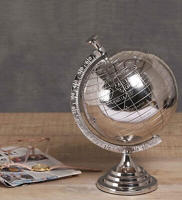 #ad Round Silver Metal Table Globe $374.25