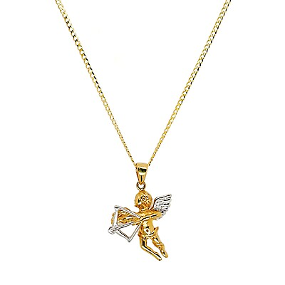 #ad 14k Gold Fancy Angel Cupid Shooting Bow Arrow Two Tone Gold Love Necklace $593.99