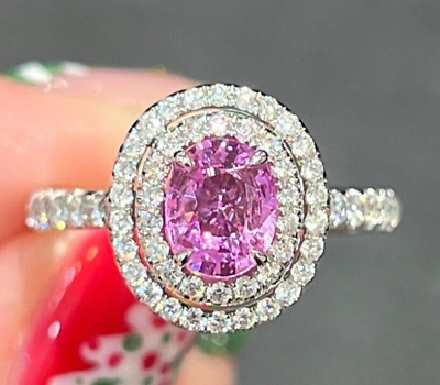 #ad Natural Pink Sapphire 14K Solid Gold Diamond Ring All Sizes $1012.50