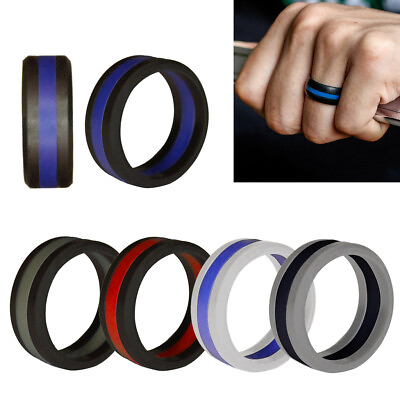 #ad Medical Grade Silicone Wedding Ring for Men Women Stripe Rubber Band 7 13 Size $2.99