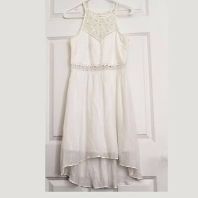 #ad By amp;by Girls White Lace Crochet Midi Dress Asymmetrical Hem Halter Neck New $10.08