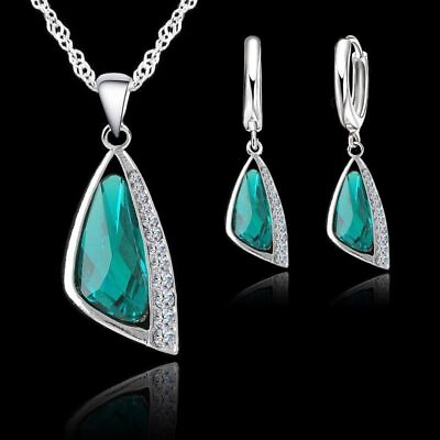 #ad Geometric Austrian Rhinestone Jewelry Sets Women Wedding Silver Necklace Earring $8.00
