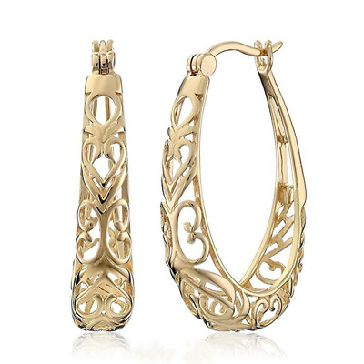 #ad 18k Yellow Gold Plated Hoop Earring for Women Elegant Anniversary Girls Jewelry C $2.73