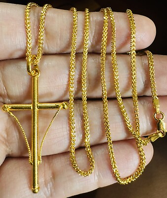 #ad 22 CARAT 916 Fine Yellow DUBAI Real Gold 22”long Gold Cross Necklace 10.8g 2mm $1370.00