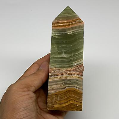 #ad 0.84 lbs 4.9quot;x1.7quot;x1.3quot; Green Onyx Point Tower Obelisk Crystal @Afghanistan B $21.00