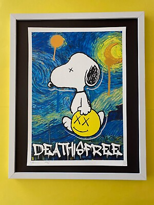 #ad DEATH NYC Hand Signed LARGE Print Framed 16x20in COA SNOOPY VAN GOGH SCHULZ XX amp; $295.00