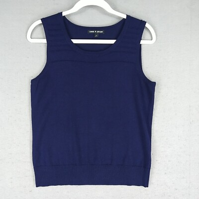 #ad Cable amp; Gauge Top Womens M Navy Blur Stretchy Soft Sleeveless Sweater Knit Rayon $12.48