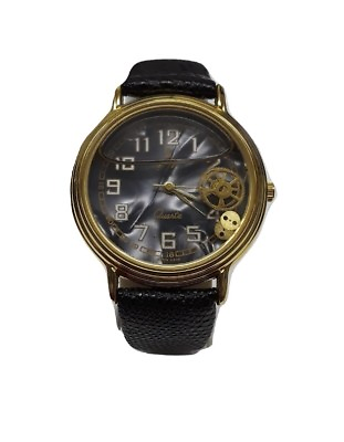 #ad Quartz Wristwatch Floating Gear Liquid Display w Genuine Leather New Vintage $24.95