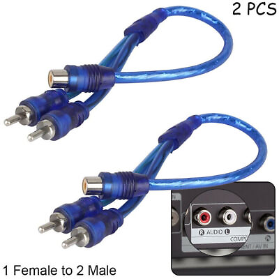 #ad 2pcs RCA Y Splitter Audio Jack Cable Adapter 1 Female to 2 Male Connector Blue $8.99